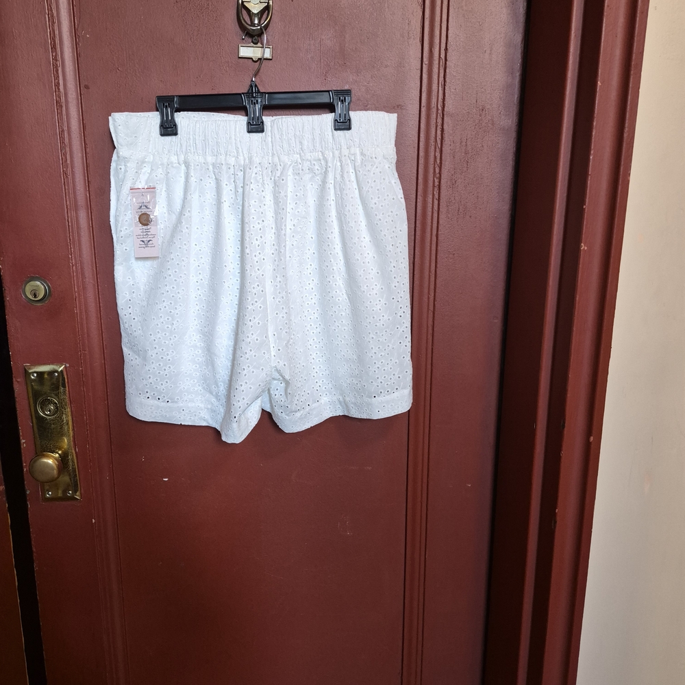 Nanette Lepore Women's White Eyelet High-Waist Shorts Size XL